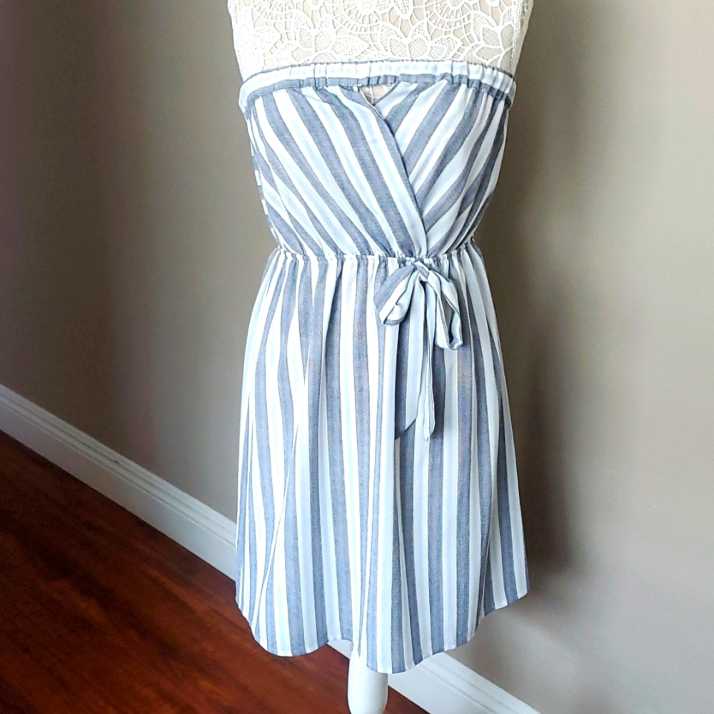 Monteau Strapless Blue Stripped Dress